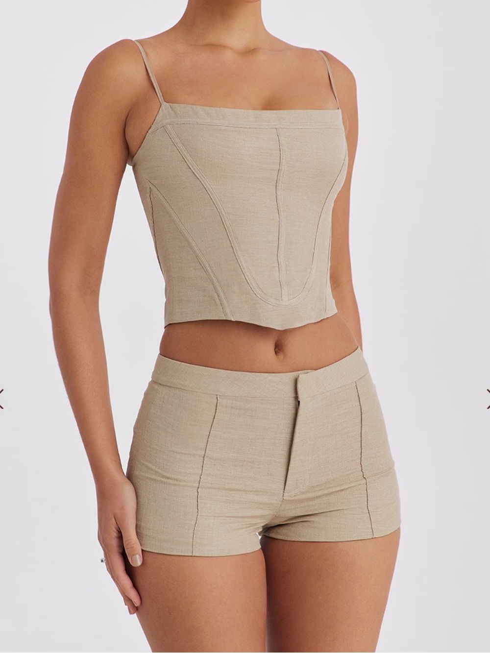 Beige Structured Waistband set
